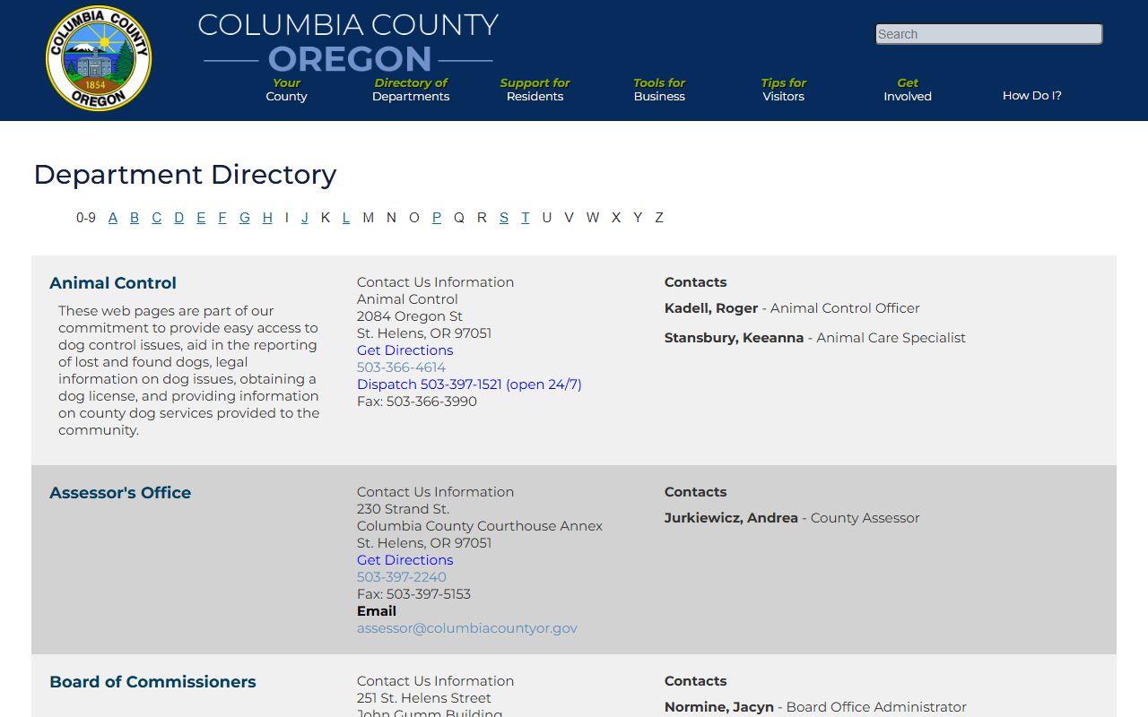 Columbia County Assessor page for Columbia County property tax records