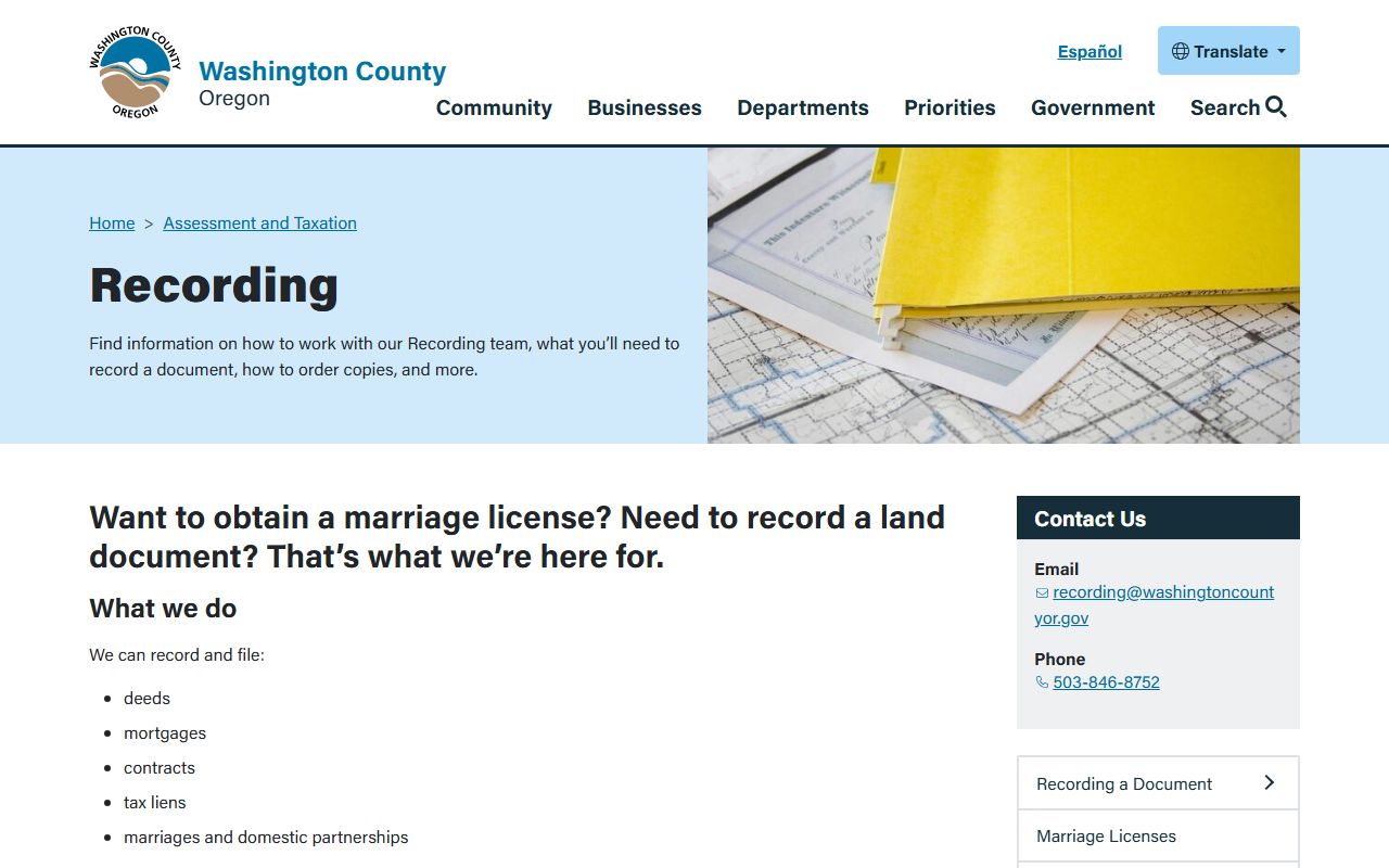 Washington County assessment and taxation page for Washington County property tax records