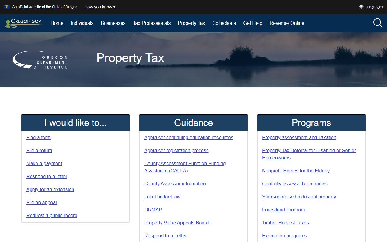 Oregon Department of Revenue property tax records page