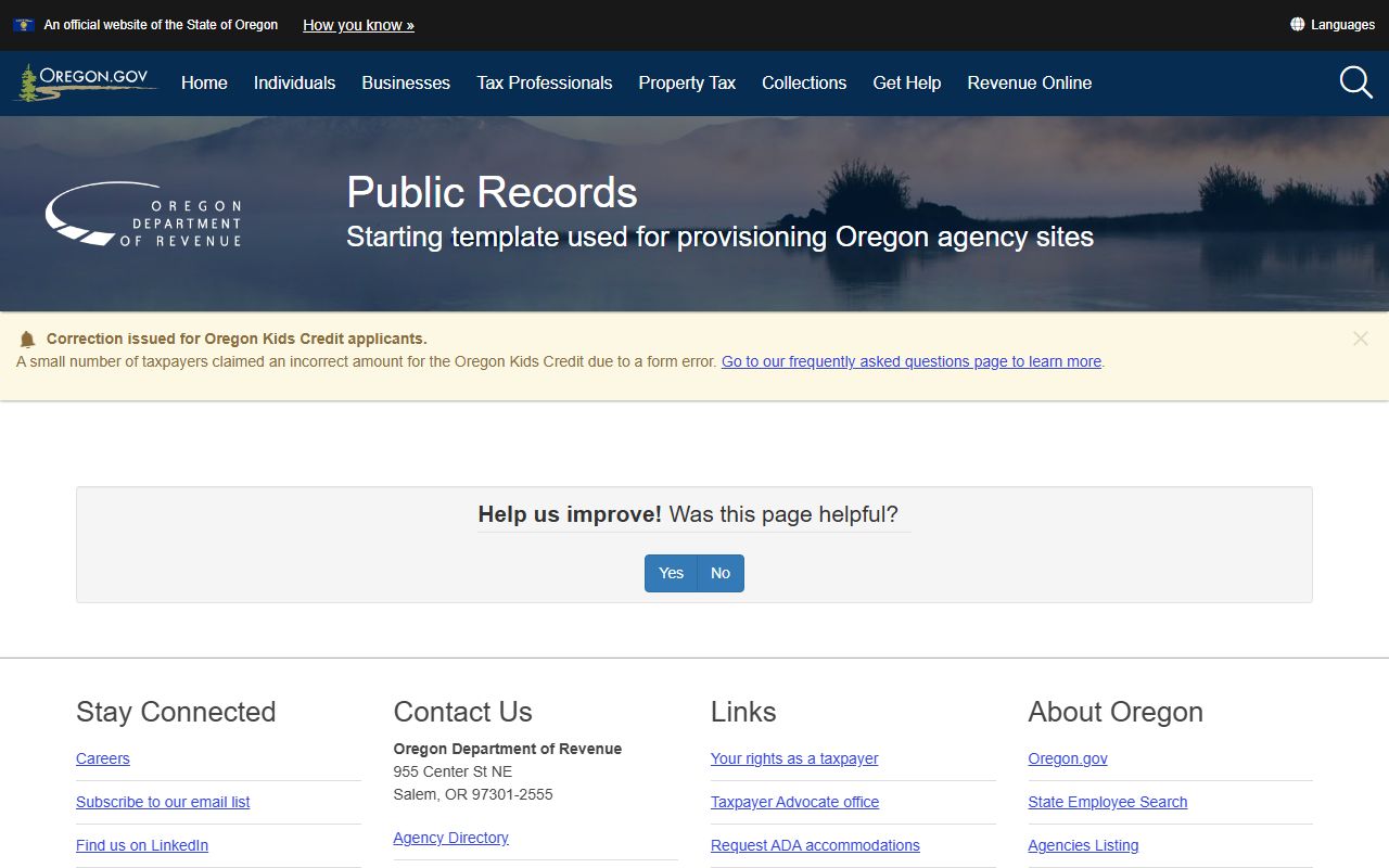 Oregon Department of Revenue public records request for property tax records