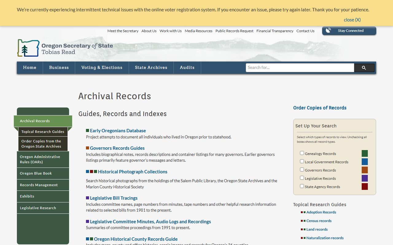 Oregon State Archives historical property tax records