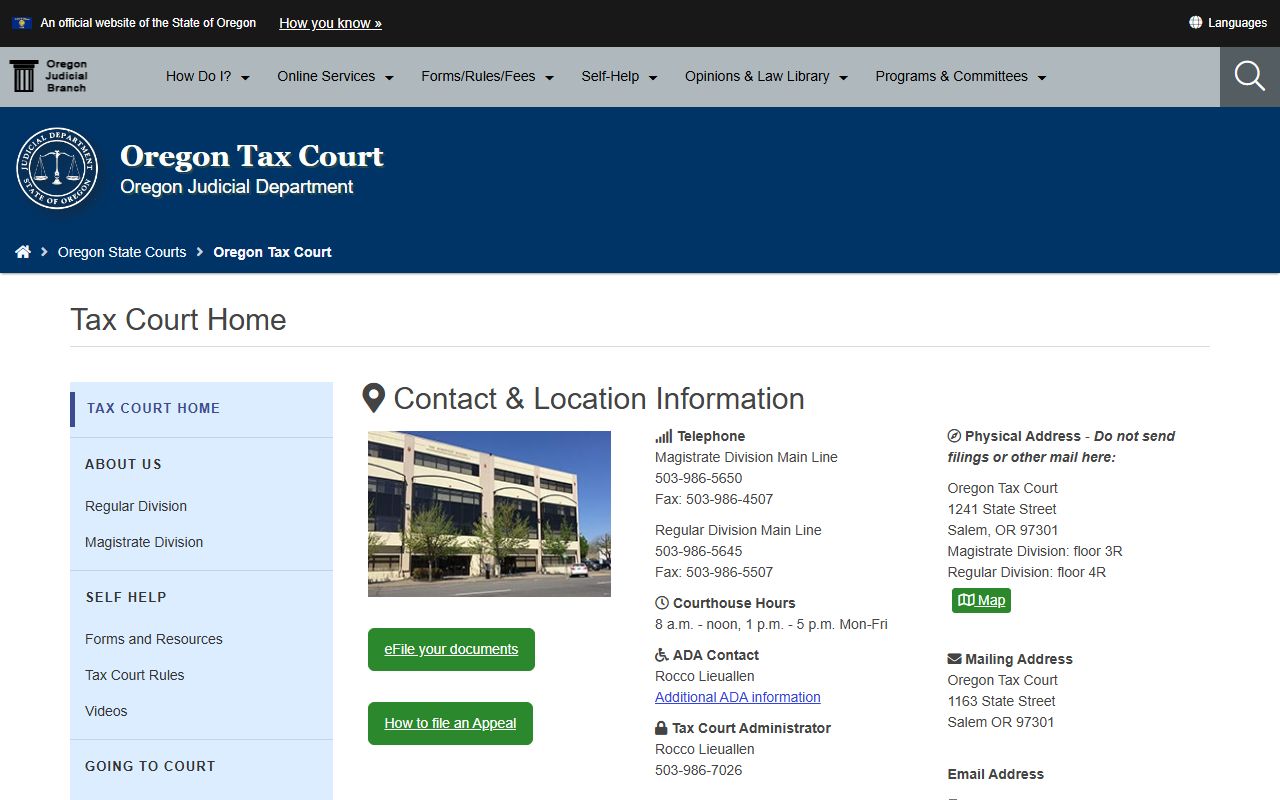 Oregon Tax Court property tax appeals page